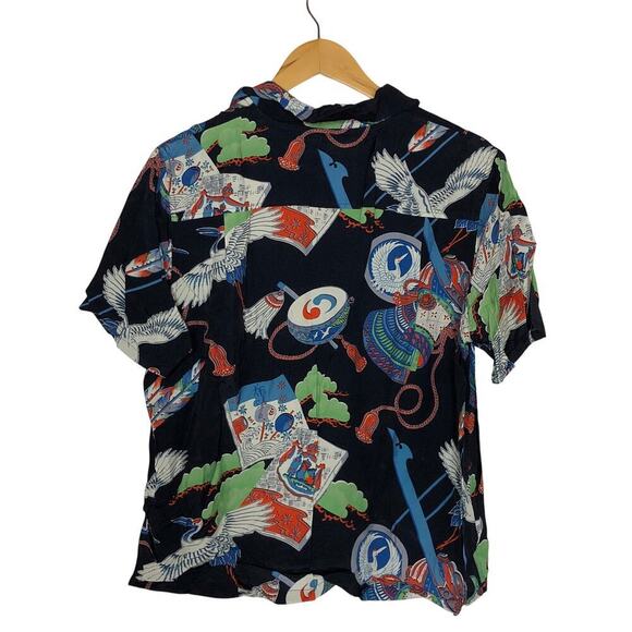 Re/Done 50s Hawaiian Shirt Short Sleeve Button-Down Top Japanese Tsuru Multi M - Picture 4 of 8